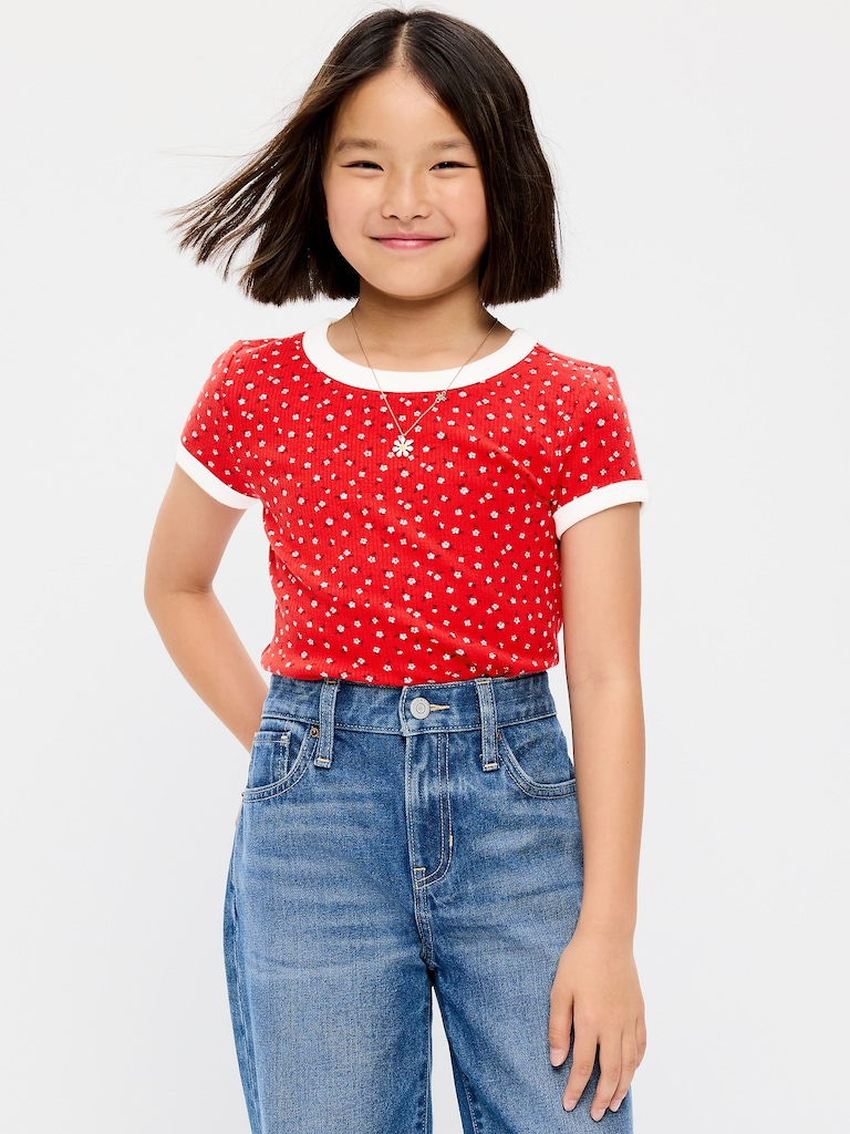 Fitted Short-Sleeve Ribbed Ringer T-Shirt for Girls