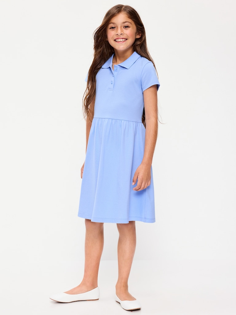 School Uniform Fit & Flare Pique Polo Dress for Girls