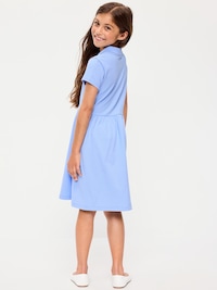 School Uniform Fit and Flare Pique Polo Dress for Girls