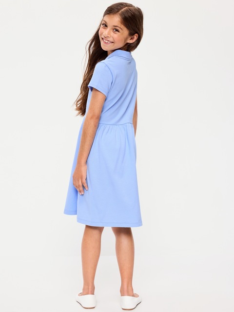 School Uniform Fit and Flare Pique Polo Dress for Girls