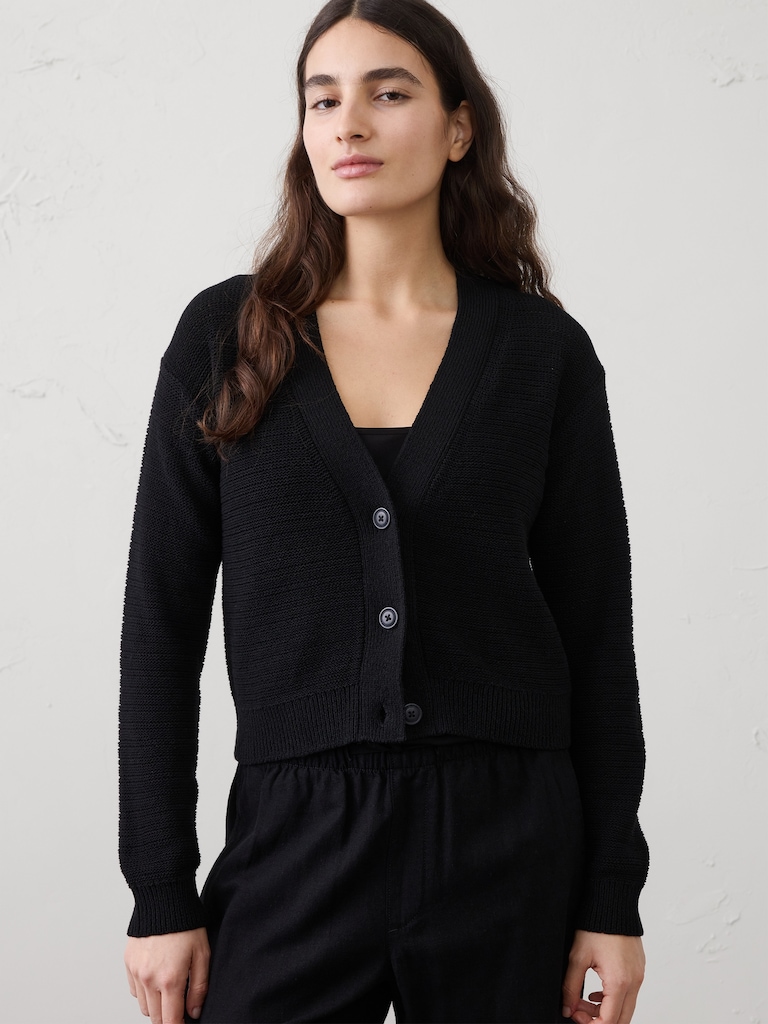 Cotton Tape Cardigan Sweater