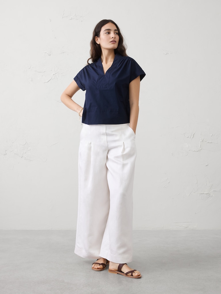 Poplin Split-Neck Top