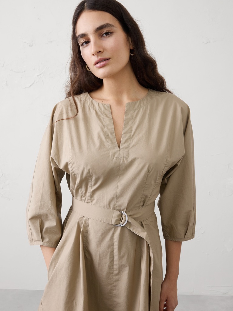 Split-Crewneck Above-Knee Dress