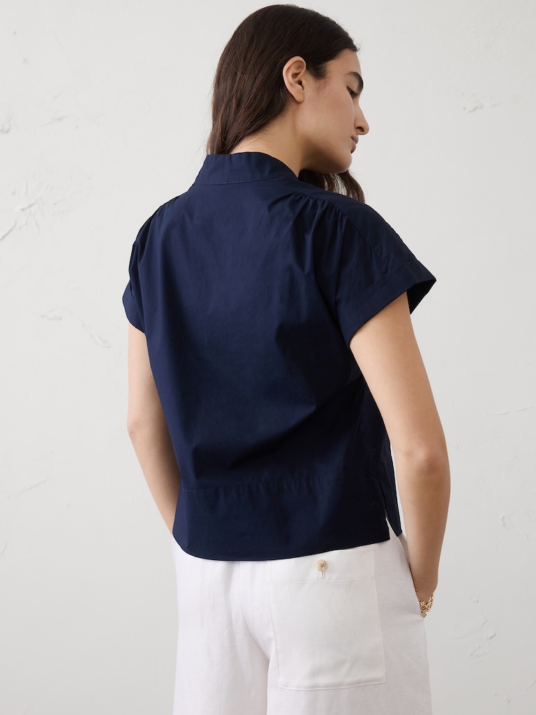Poplin Split-Neck Top