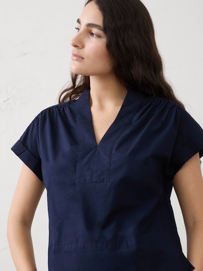 Poplin Split-Neck Top