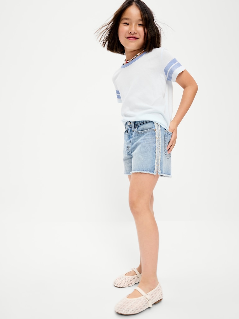 Short en denim à taille très haute à ourlet effiloché pour fille