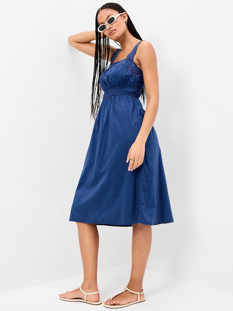 Fit & Flare Smocked-Waist Midi Dress