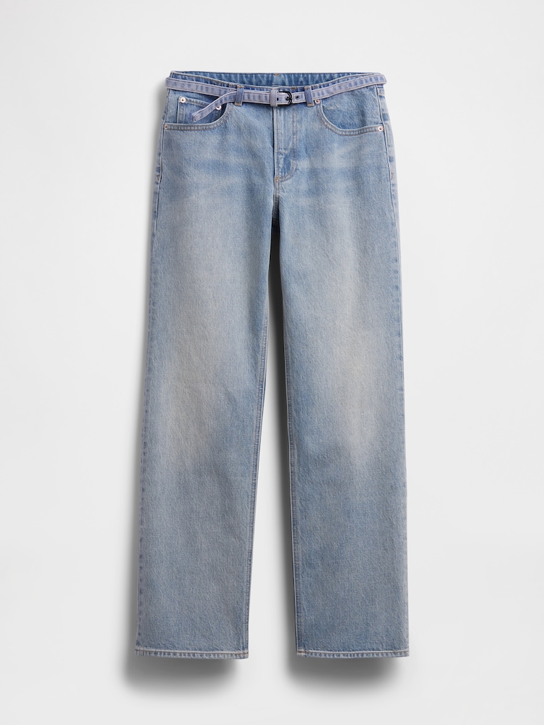 Mid Rise Micro Belt Relaxed Straight Jeans