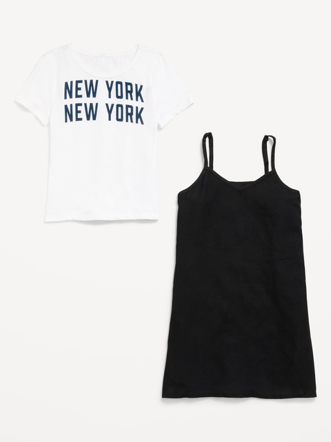 Short-Sleeve Graphic T-Shirt and Dress Set for Girls