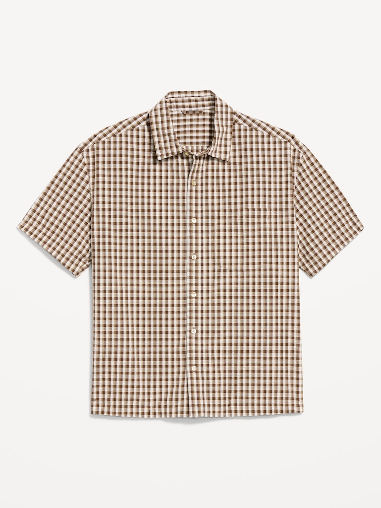 Loose Fit Textured Plaid Pocket Shirt