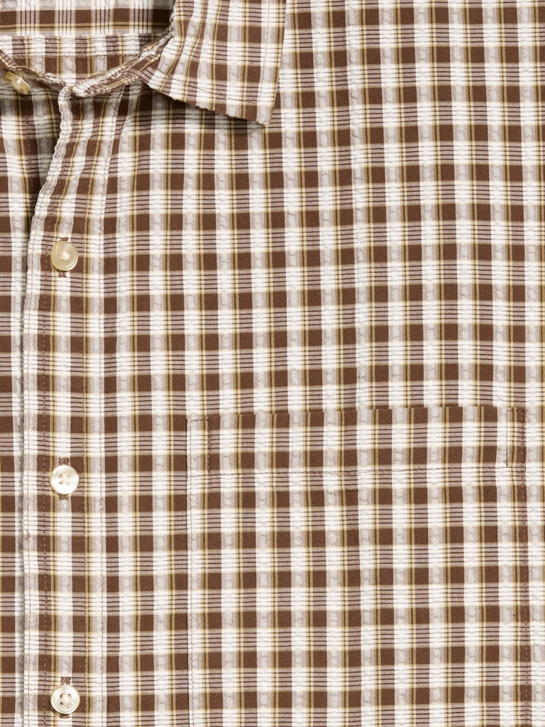 Loose Fit Textured Plaid Pocket Shirt