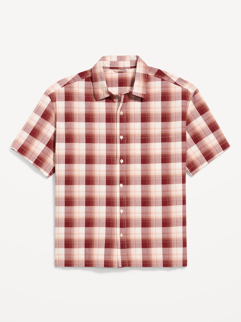 Loose Fit Textured Plaid Pocket Shirt