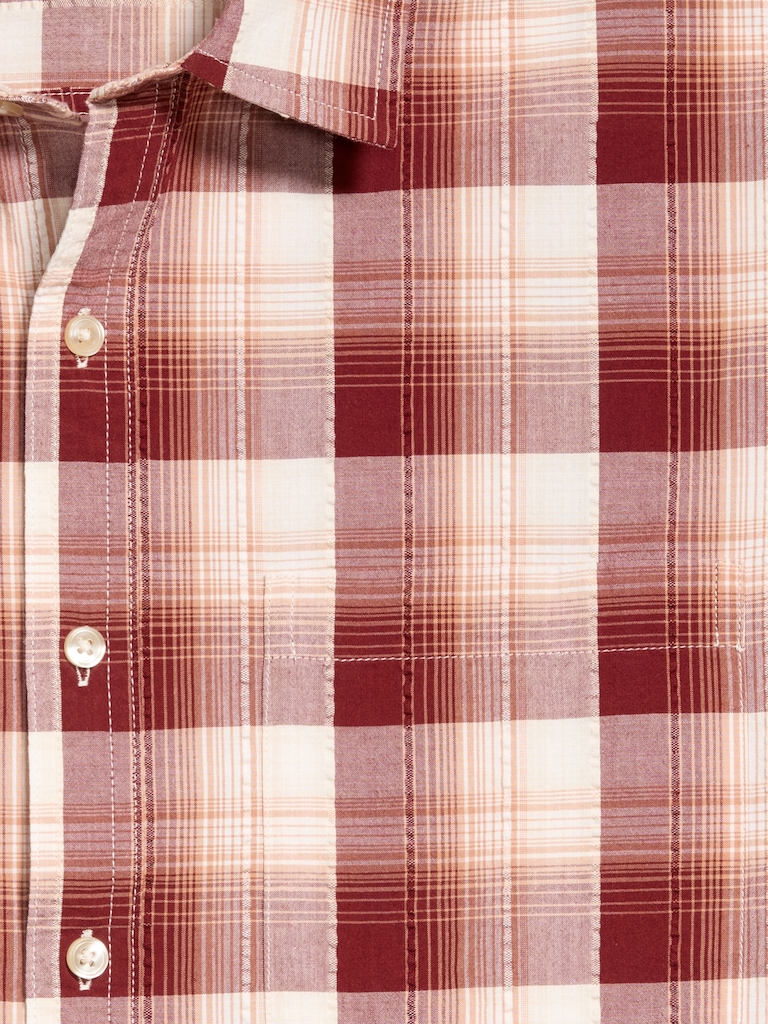 Loose Fit Textured Plaid Pocket Shirt