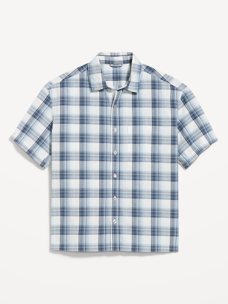 Loose Fit Textured Plaid Pocket Shirt