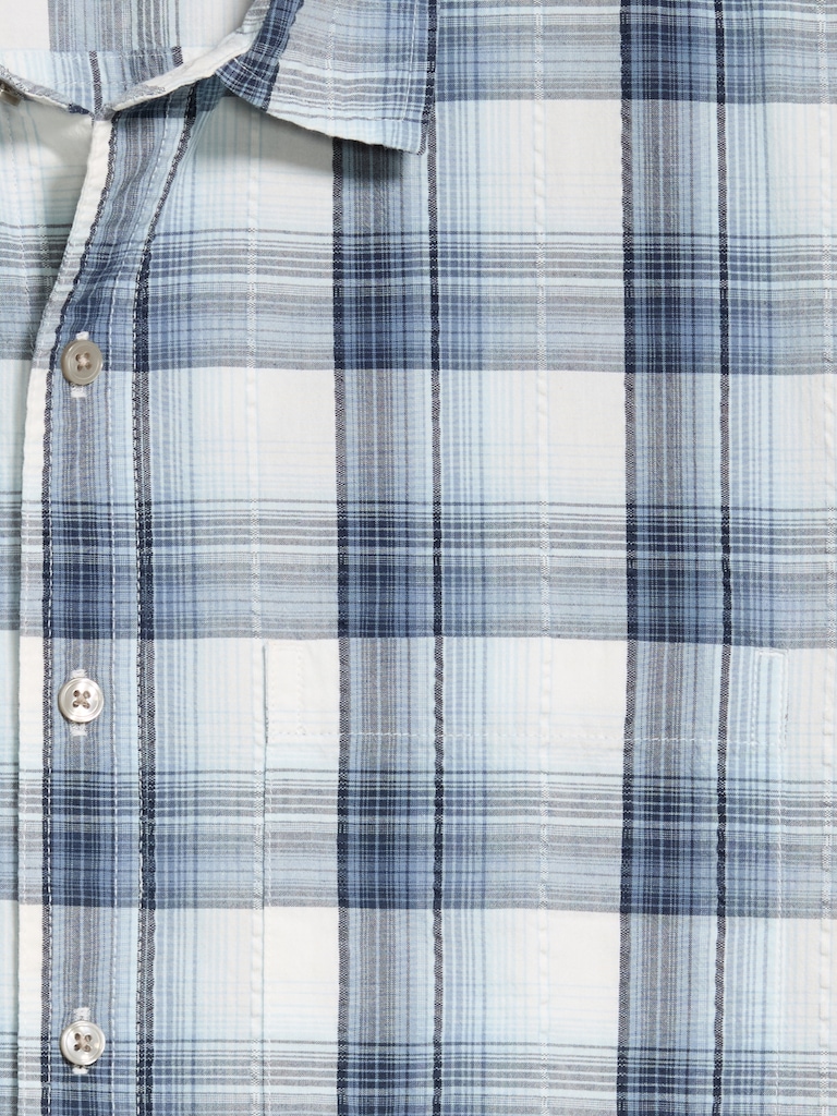 Loose Fit Textured Plaid Pocket Shirt