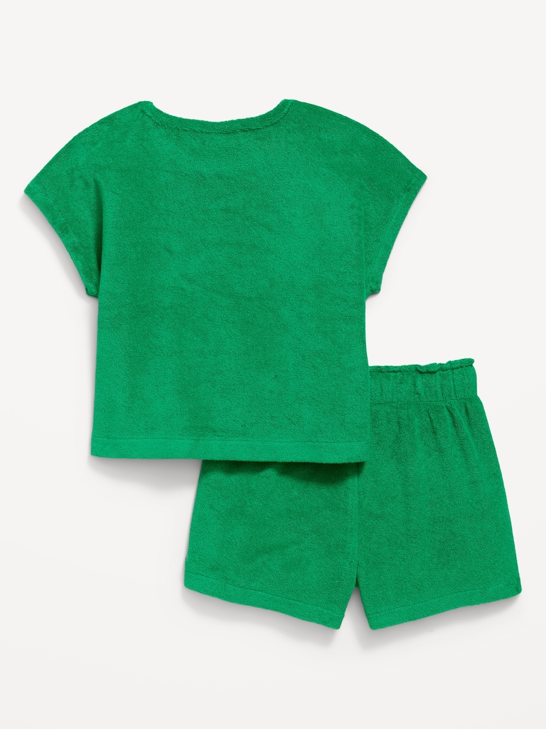 Short-Sleeve Terry Top and Shorts Set for Toddler Girls