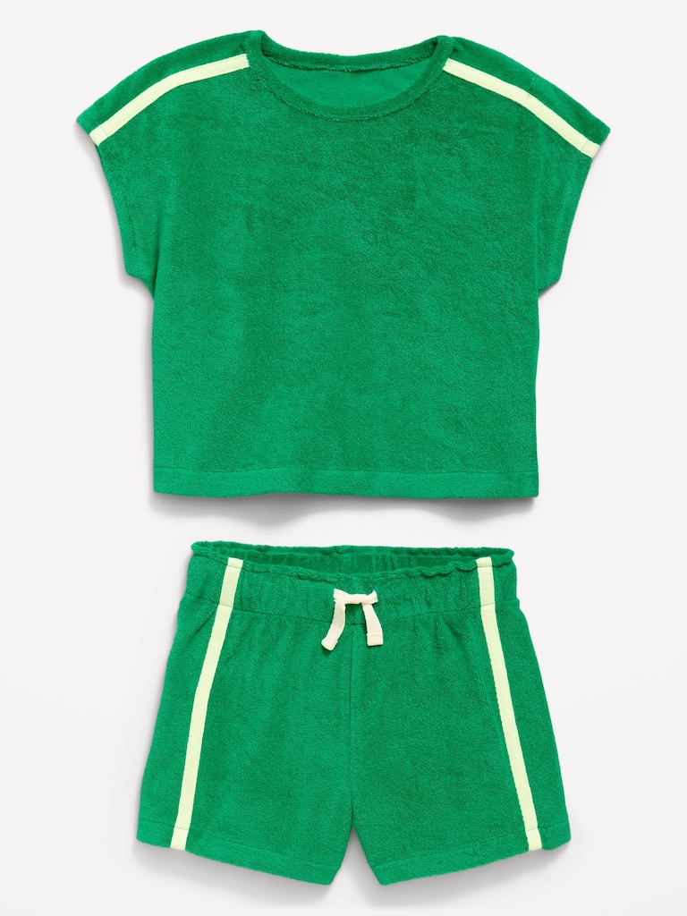 Short-Sleeve Terry Top and Shorts Set for Toddler Girls