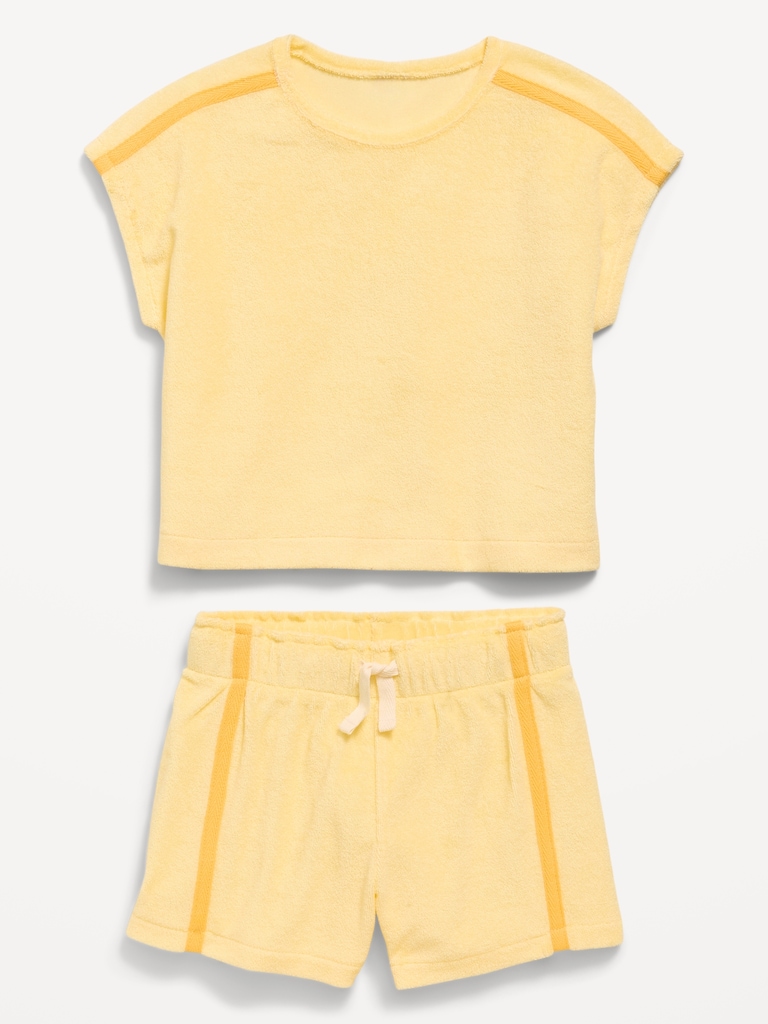 Short-Sleeve Terry Top and Shorts Set for Toddler Girls