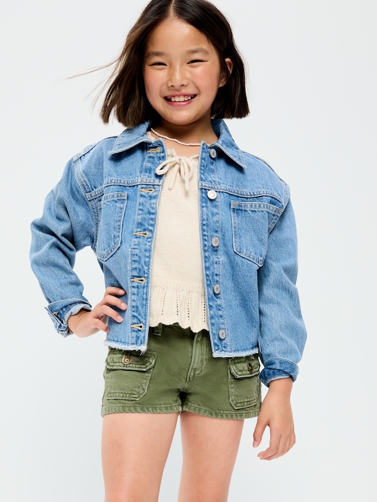 Low-Rise Utility Jean Shorts for Girls