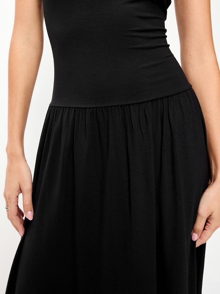 Jersey Knit Drop-Waist Midi Dress