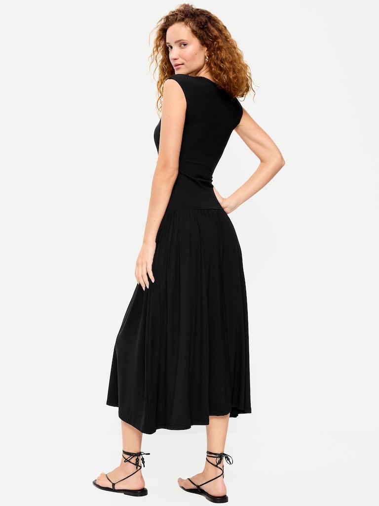 Jersey Knit Drop-Waist Midi Dress