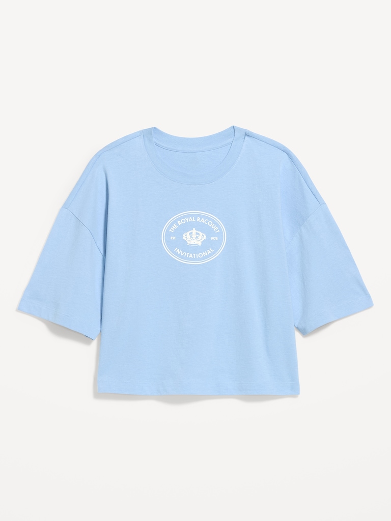 Vintage Crew-Neck Oversized Crop Graphic T-Shirt