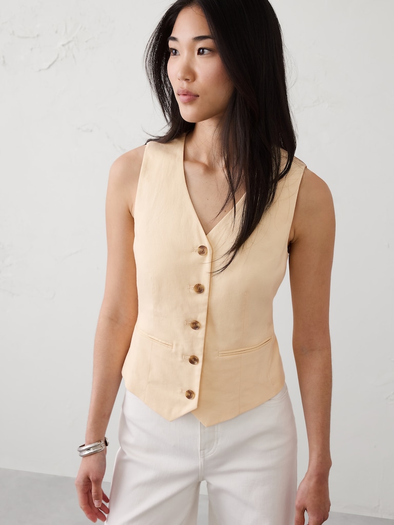 Linen-Blend Classic Vest