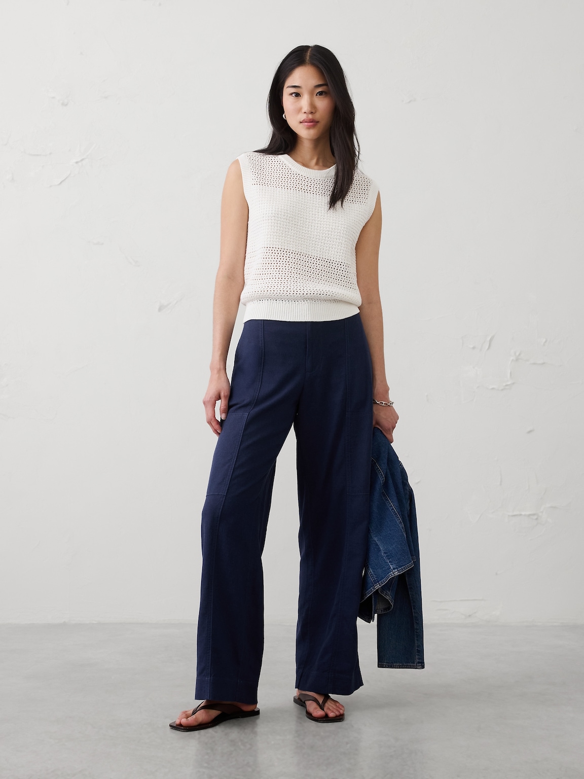 Straight High-Rise Linen-Blend Utility Pant
