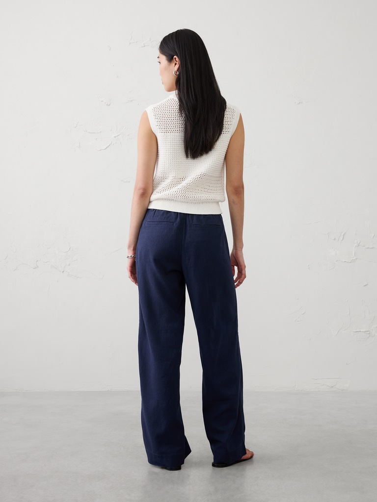 Straight High-Rise Linen-Blend Utility Pant