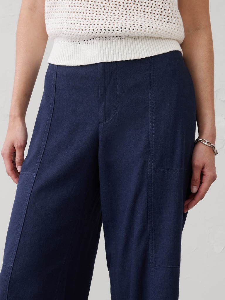 Straight High-Rise Linen-Blend Utility Pant