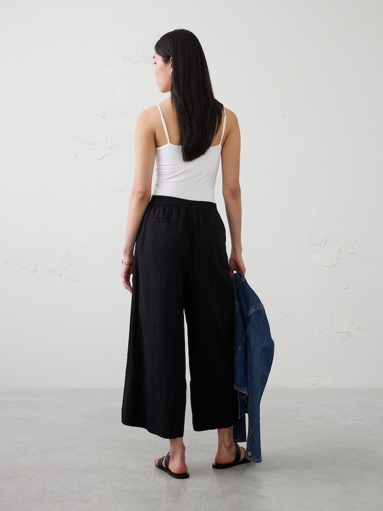 Anyday Wide-Leg High-Rise Linen-Blend Cropped Pant