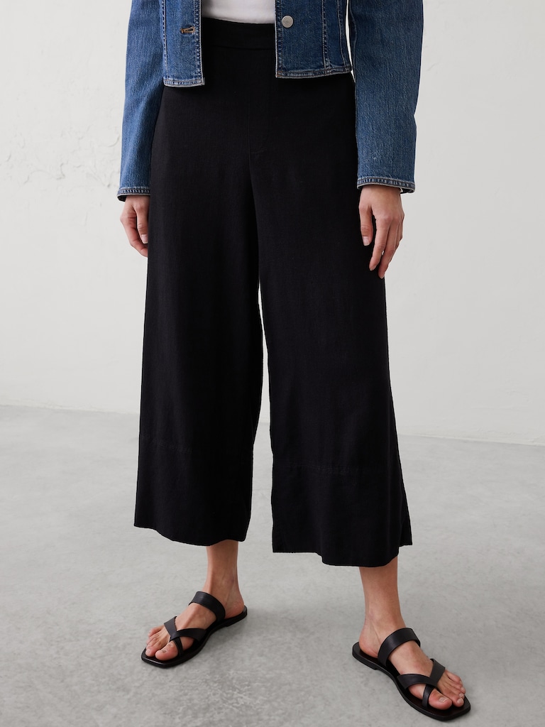 Anyday Wide-Leg High-Rise Linen-Blend Cropped Pant