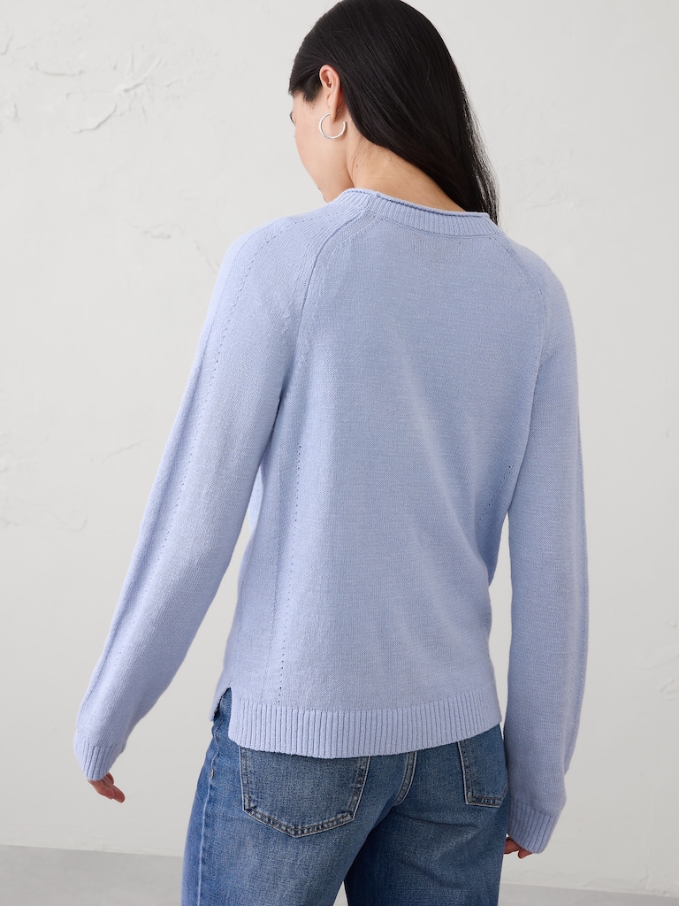 Ramie-Cotton V-Neck Cardigan Sweater