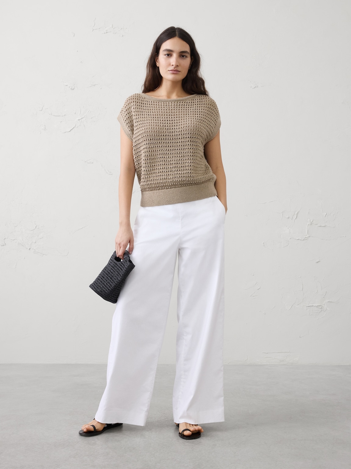Open Stitch Dolman-Sleeve Sweater
