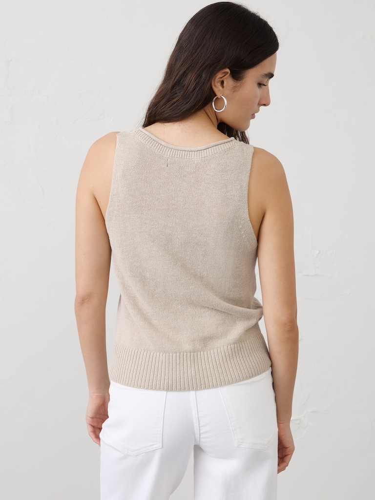 Ramie-Cotton Pointelle Sweater Tank