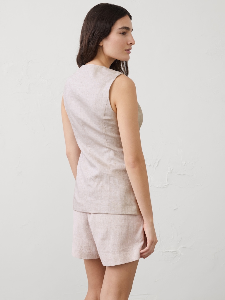 Linen-Blend Long Cutaway Vest