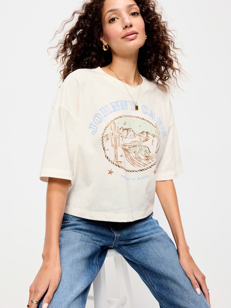 Crew-Neck Oversized Crop Graphic T-Shirt