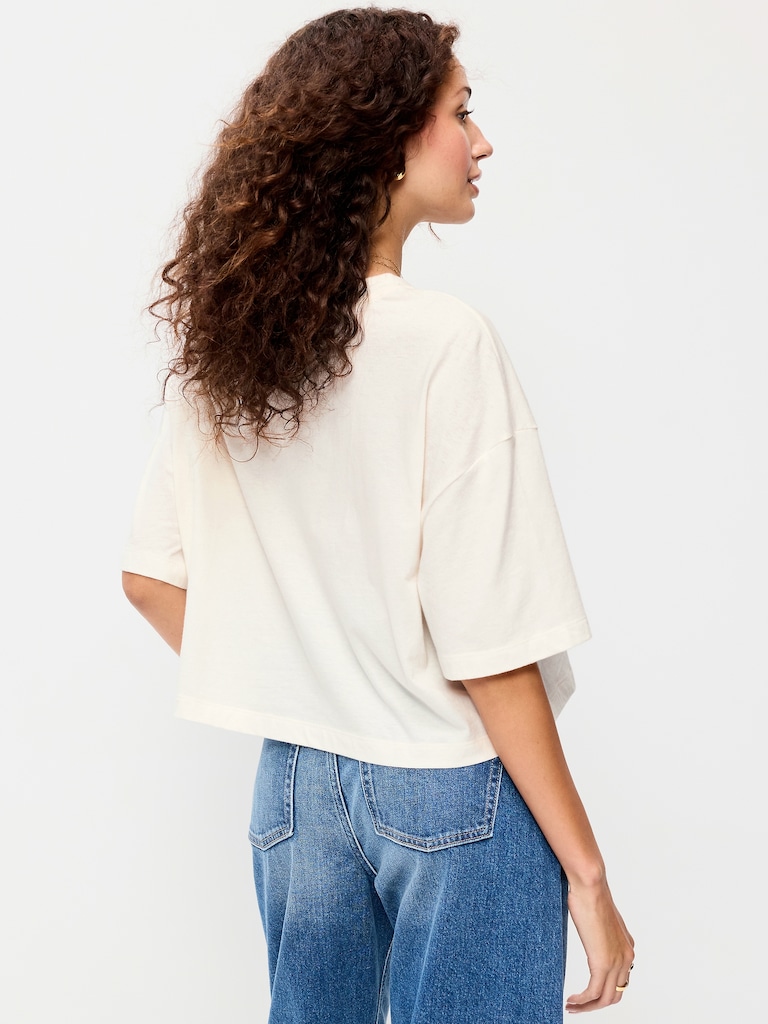 Crew-Neck Oversized Crop Graphic T-Shirt