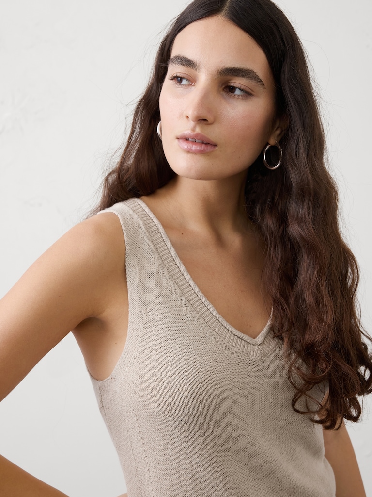 Ramie-Cotton Pointelle Sweater Tank