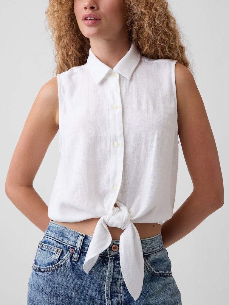Relaxed Sleeveless Tie-Front Shirt