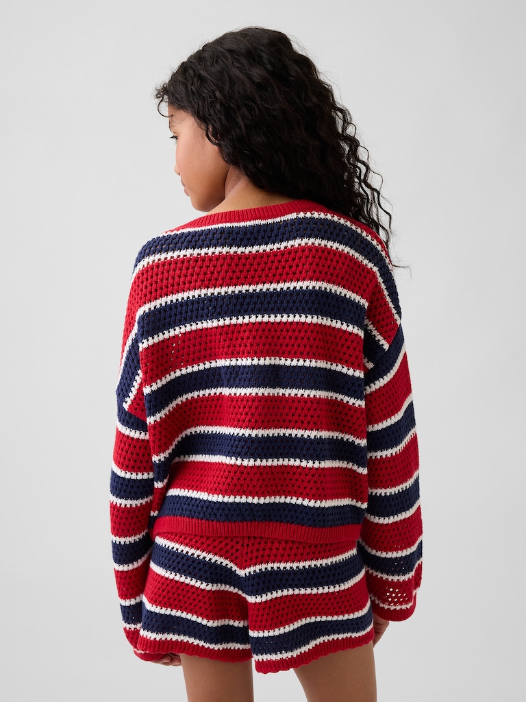 Kids Crochet Oversized Stripe Sweater