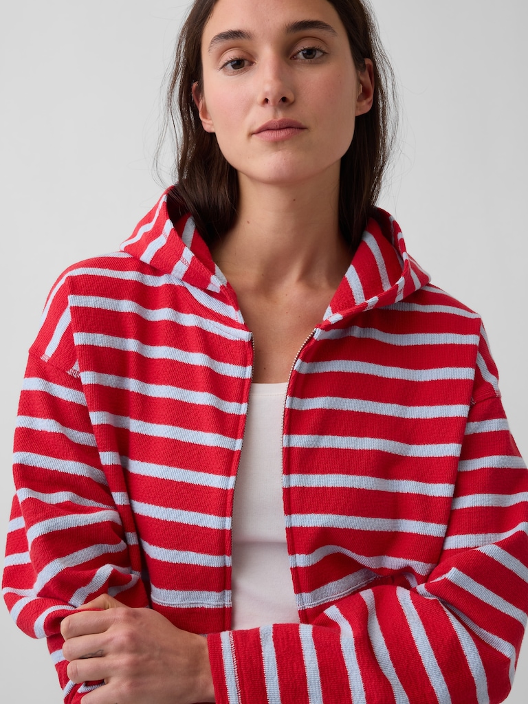 Towel Terry Oversized Stripe Zip Hoodie