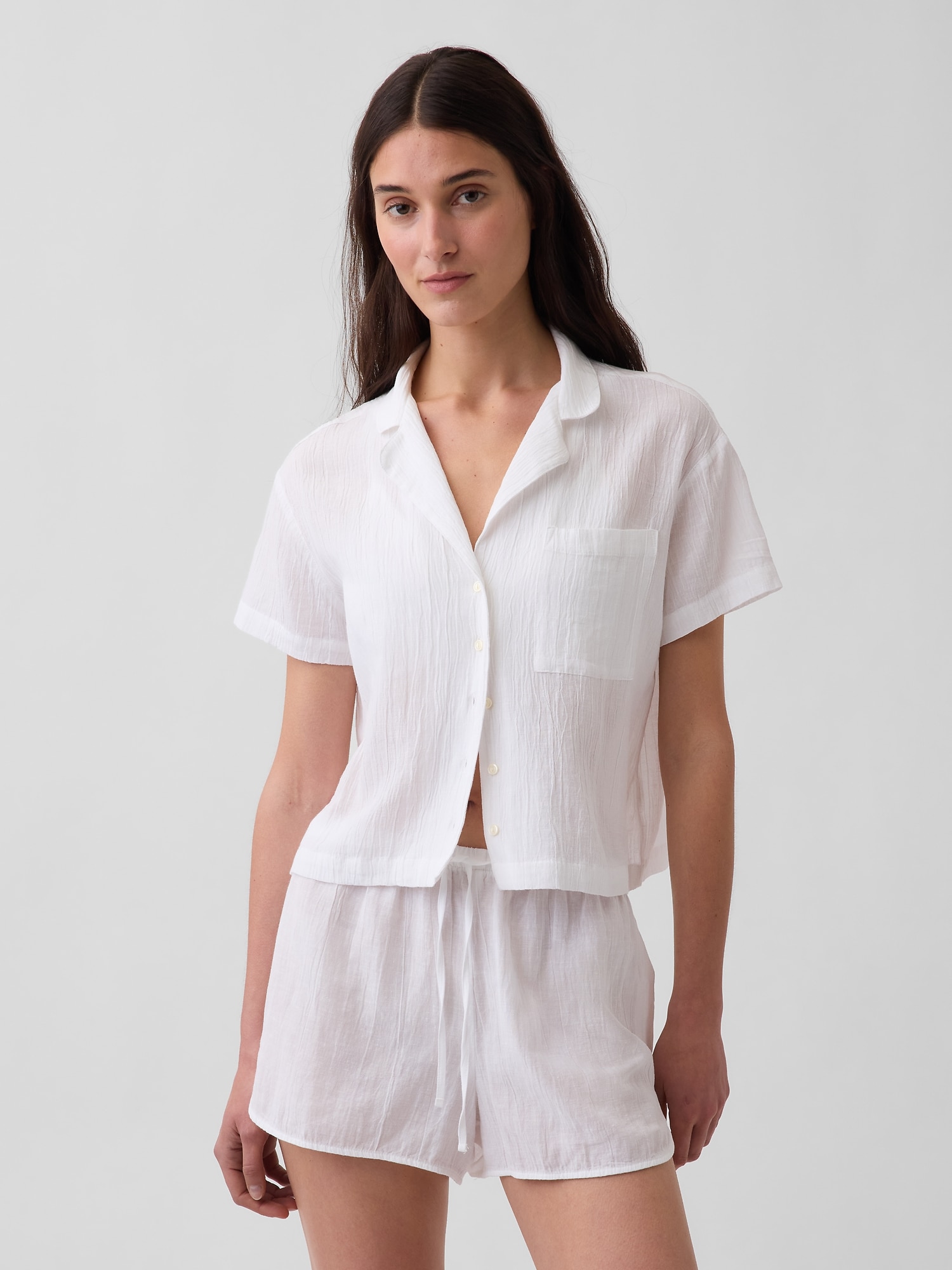 Crinkle Gauze Oversized PJ Shirt | Gap