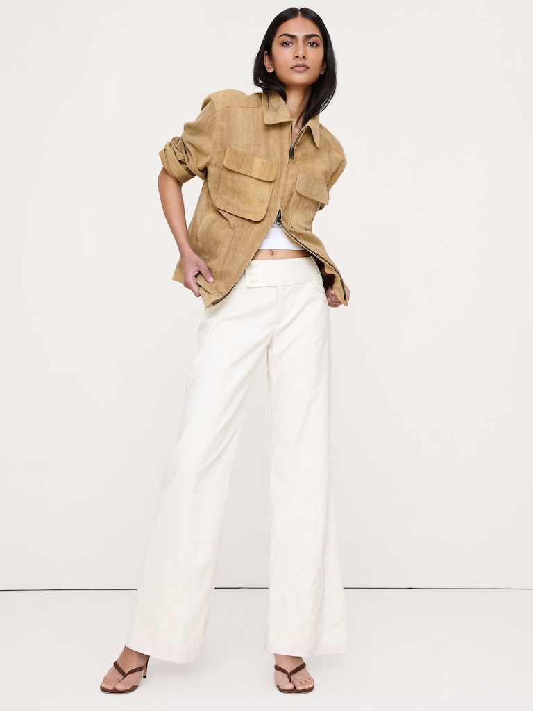 Low-Rise Wide-Leg Stretch Linen-Viscose Pant