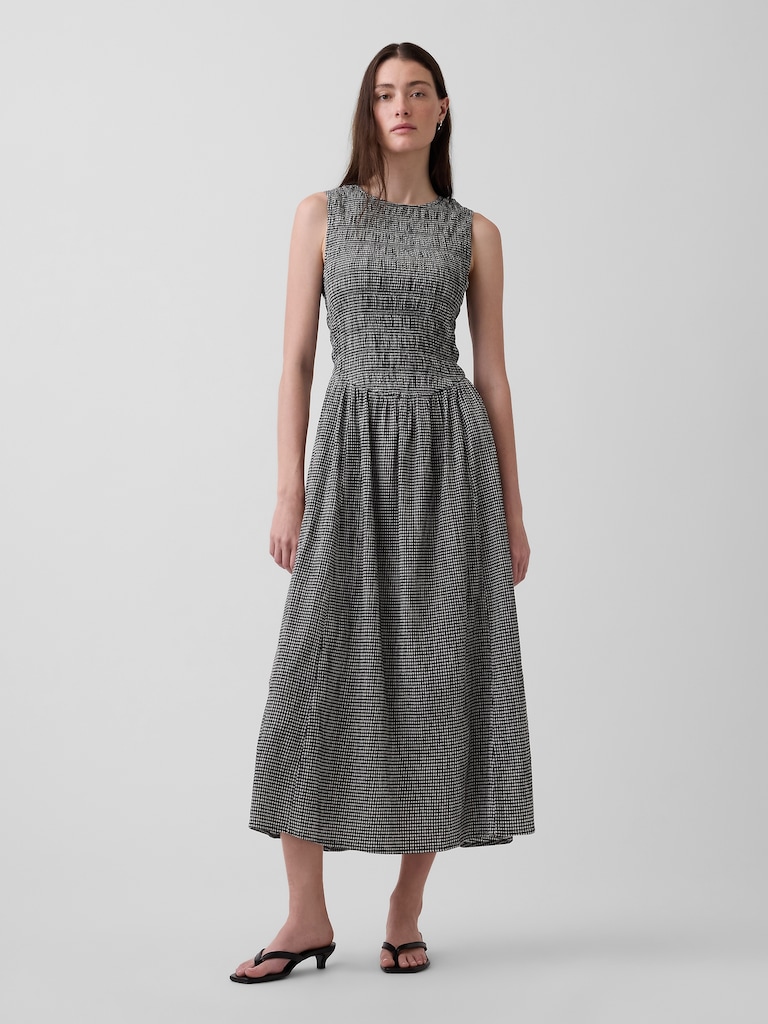 Gingham Smocked Drop-Waist Maxi Dress