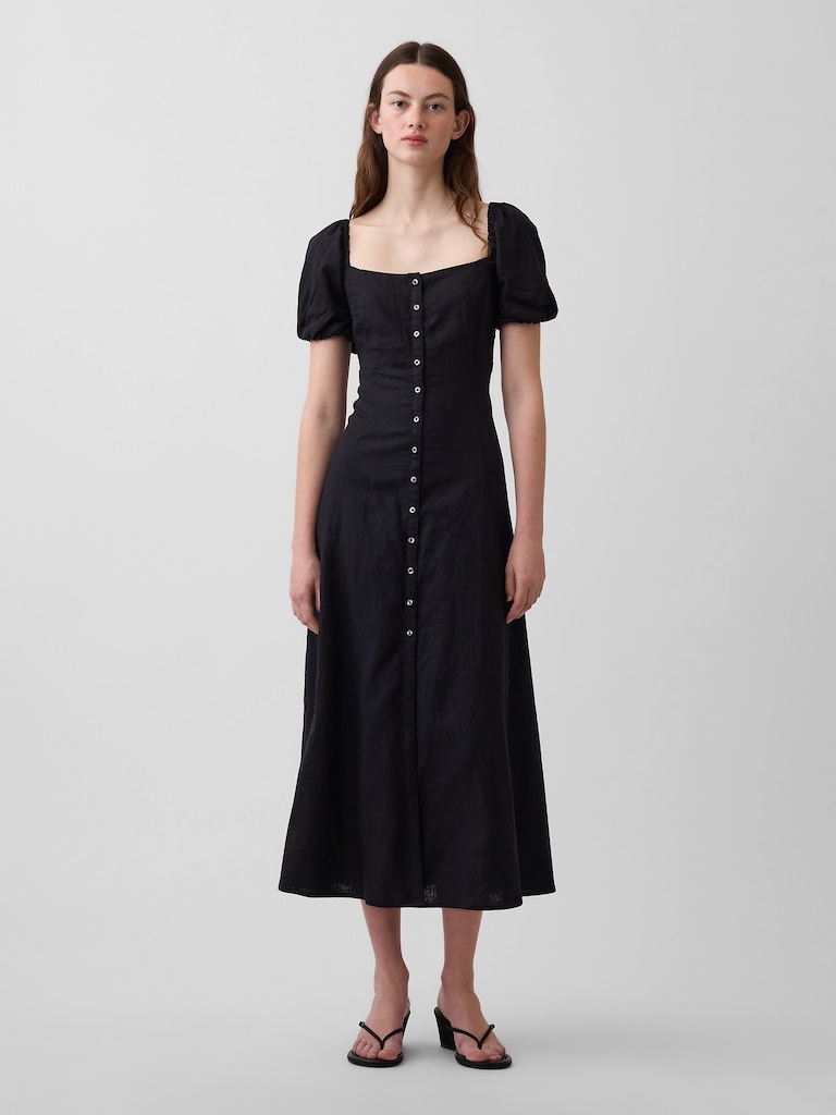 Linen-Blend Empire Waist Maxi Dress