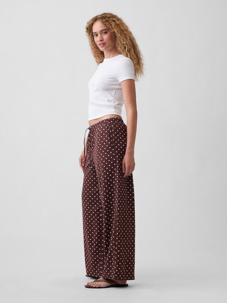 Mid Rise Pull-On Wide-Leg Linen-Blend Pants
