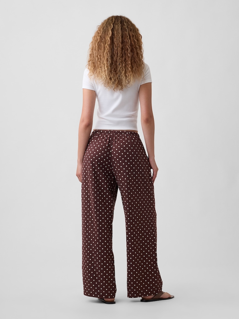 Mid Rise Pull-On Wide-Leg Linen-Blend Pants
