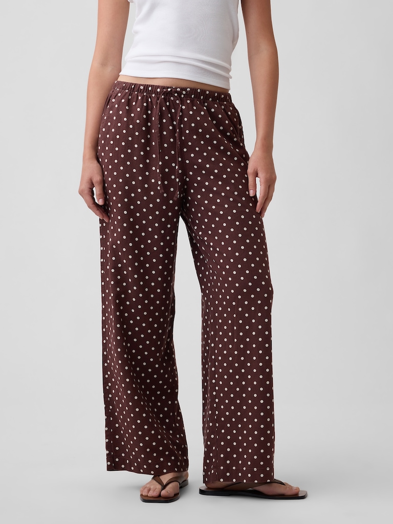 Mid Rise Pull-On Wide-Leg Linen-Blend Pants