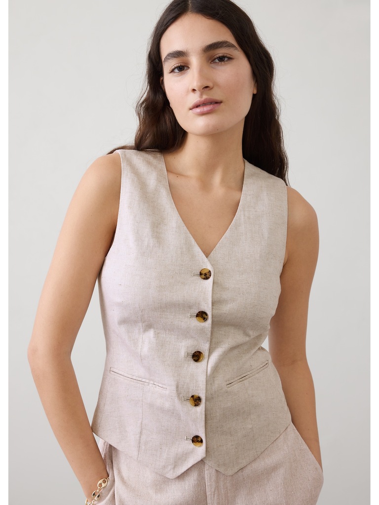 Linen-Blend Classic Vest